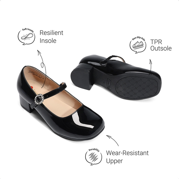 Girls’ Square Toe Heels - BLACK - 5