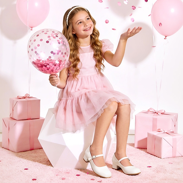 Girls’ Square Toe Heels - WHITE - 1