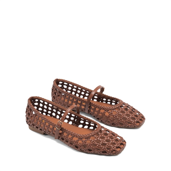 Women’s Woven Flats with Adjustable Strap - BROWN - 5