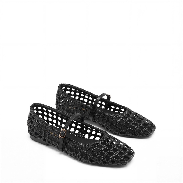 Women’s Woven Flats with Adjustable Strap - BLACK - 5