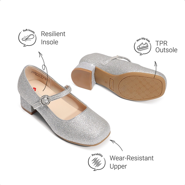 Girls’ Square Toe Heels - SILVER - 5