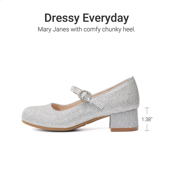 Girls’ Square Toe Heels - SILVER - 2