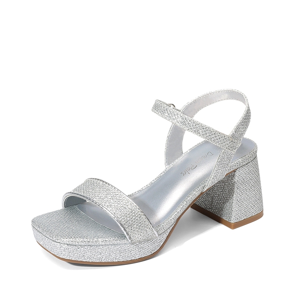 Girls’ Square Toe Block Heel Dress Sandals - SILVER-GLITTER -  0