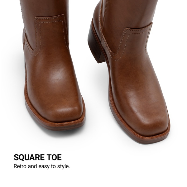Women’s Retro Square Toe Block Heel Western Boots - BROWN - 5