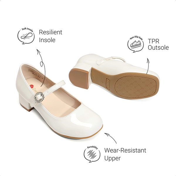 Girls’ Square Toe Heels - WHITE - 5