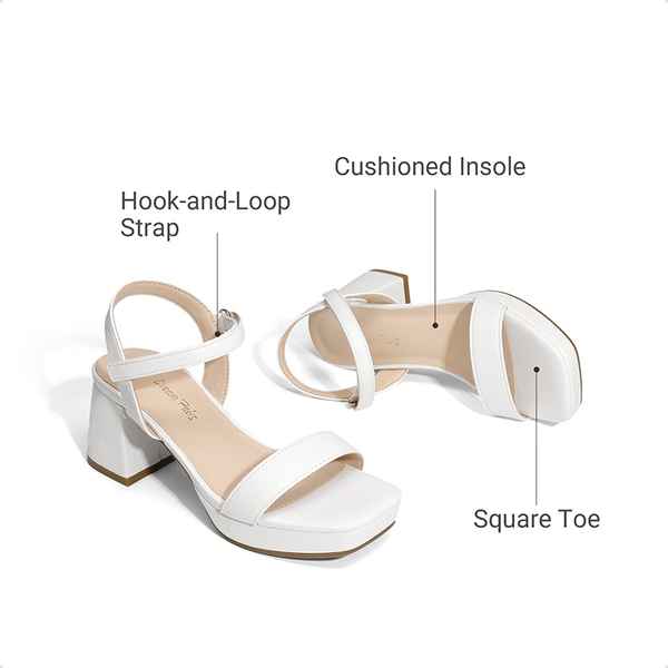 Girls’ Square Toe Block Heel Dress Sandals - WHITE - 5
