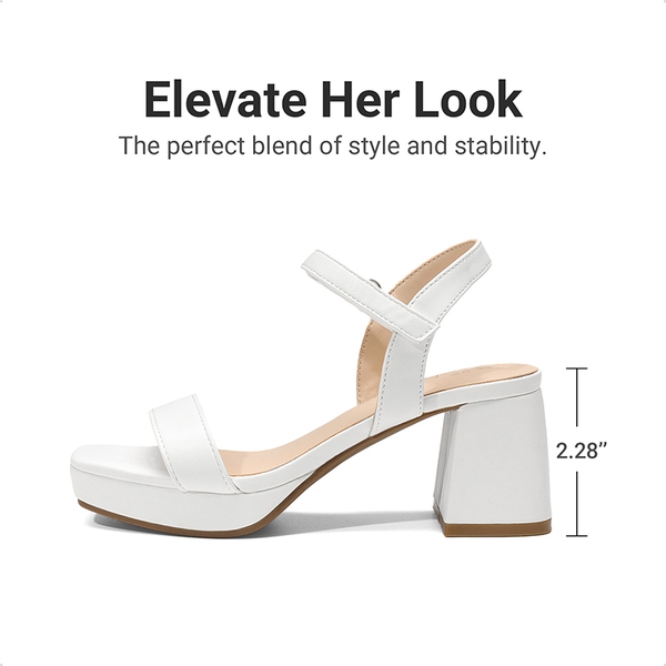 Girls’ Square Toe Block Heel Dress Sandals - WHITE - 2