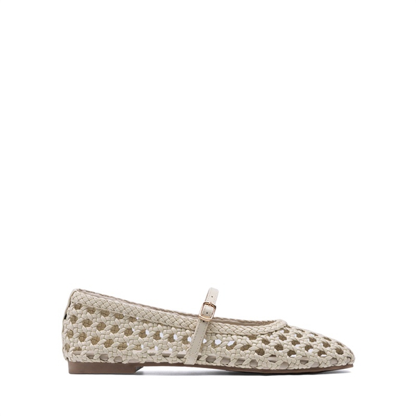 Women’s Woven Flats with Adjustable Strap - BEIGE - 4