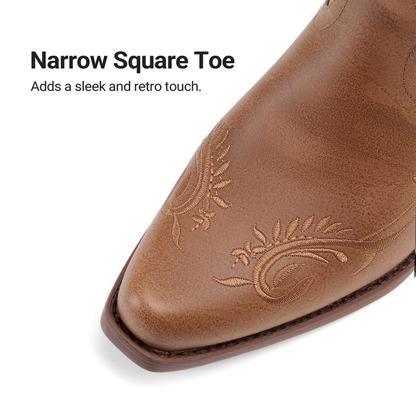 Women’s Square Toe Block Heel Western Boots with Embroidery - BROWN - 7
