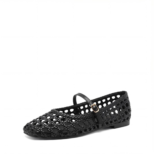 Women’s Woven Flats with Adjustable Strap - BLACK -  0
