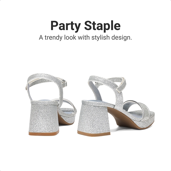 Girls’ Square Toe Block Heel Dress Sandals - SILVER-GLITTER - 4