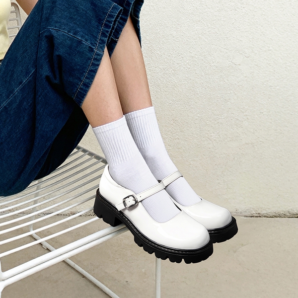 Women’s Chunky Mary Jane Pumps with Padded Collar - WHITE - 2