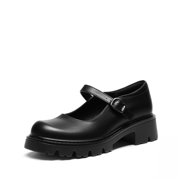 Women’s Chunky Mary Jane Pumps with Padded Collar - BLACK-PU -  0