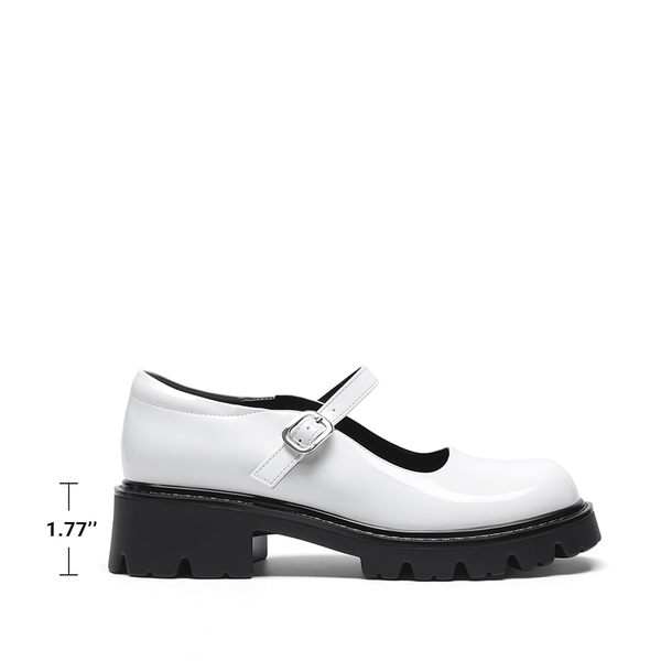 Women’s Chunky Mary Jane Pumps with Padded Collar - WHITE - 3