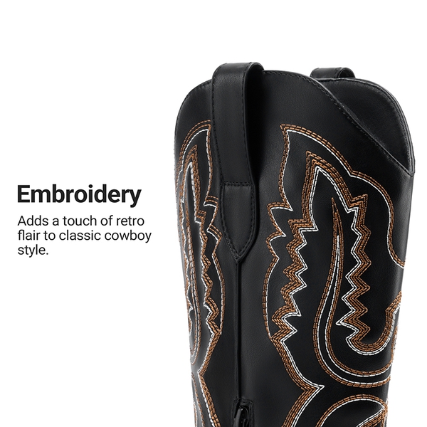 Women’s Embroidered Square Toe Western Cowboy Boots with Zipper - BLACK - 5