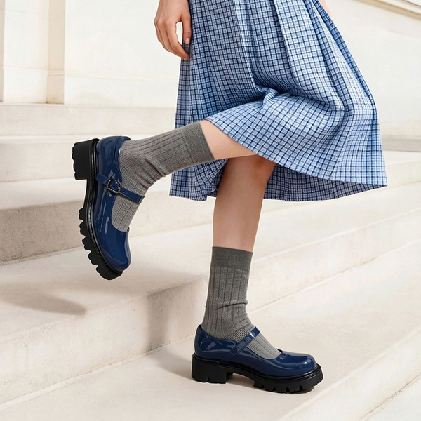 Women’s Chunky Mary Jane Pumps with Padded Collar - NAVY - 2