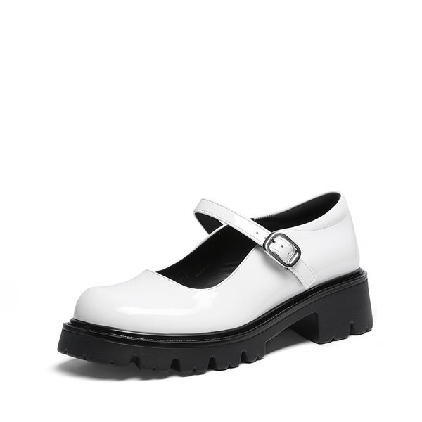 Women’s Chunky Mary Jane Pumps with Padded Collar - WHITE -  0