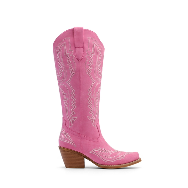 Women’s Embroidered Square Toe Western Cowboy Boots with Zipper - HOT PINK - 3