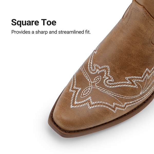 Women’s Embroidered Square Toe Western Cowboy Boots with Zipper - BROWN - 6