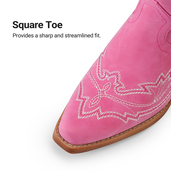 Women’s Embroidered Square Toe Western Cowboy Boots with Zipper - HOT PINK - 7