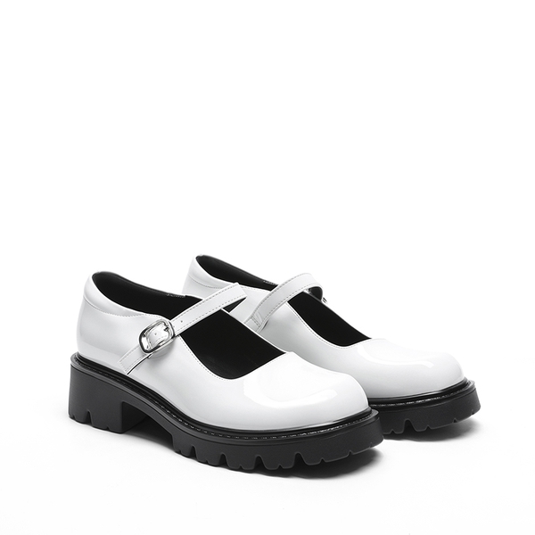 Women’s Chunky Mary Jane Pumps with Padded Collar - WHITE - 4