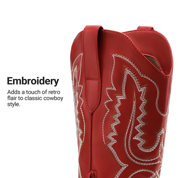 Women’s Embroidered Square Toe Western Cowboy Boots with Zipper - RED - 5