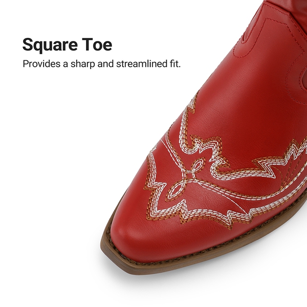 Women’s Embroidered Square Toe Western Cowboy Boots with Zipper - RED - 7