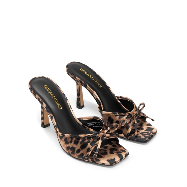 Women’s Square Toe Bow Mules with Cushioned Insole - LEOPARD - 4