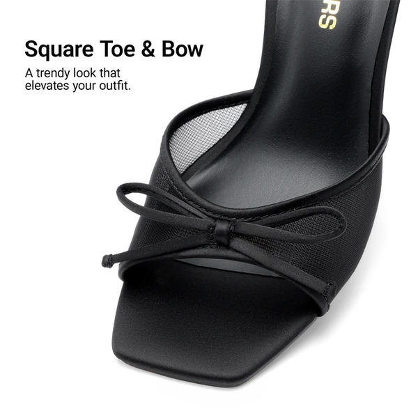 Women’s Square Toe Bow Mules with Cushioned Insole - BLACK - 5