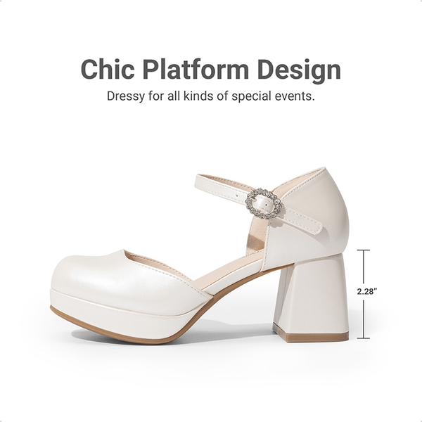 Girls’ Square Toe Adjustable Strap Dress Shoes - IVORY - 2