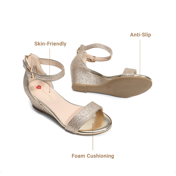 Girls’ Sparkly Wedge Sandals with Cushioned Heel - GOLD - 2