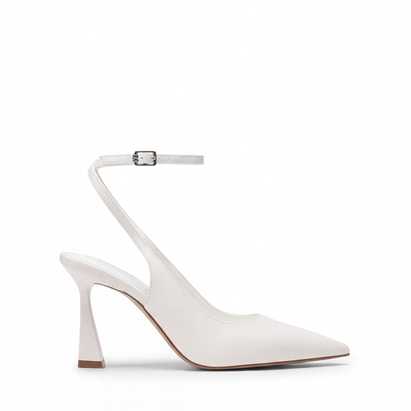 Women’s Pointed Toe Slingback Pumps with Buckle Strap - WHITE - 3