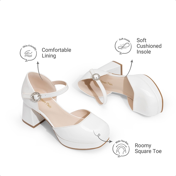 Girls’ Square Toe Adjustable Strap Dress Shoes - WHITE - 4