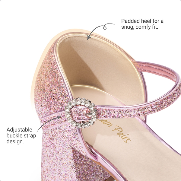 Girls’ Square Toe Adjustable Strap Dress Shoes - PINK - 3