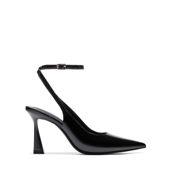 Women’s Pointed Toe Slingback Pumps with Buckle Strap - BLACK-PAT - 3