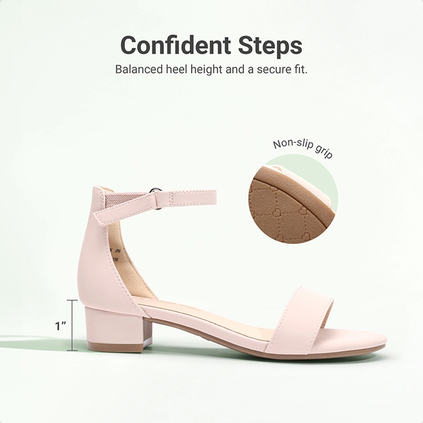 Girls’ Comfy Party Heels with Buckle Closure - NUDE - 4
