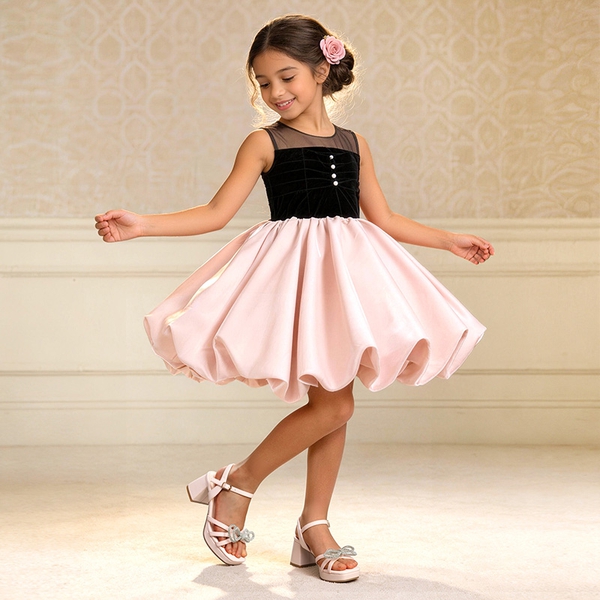 Girls’ Square Toe Dress Heels with Sparkling Bow - PINK - 1