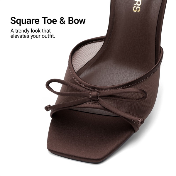 Women’s Square Toe Bow Mules with Cushioned Insole - BROWN - 5