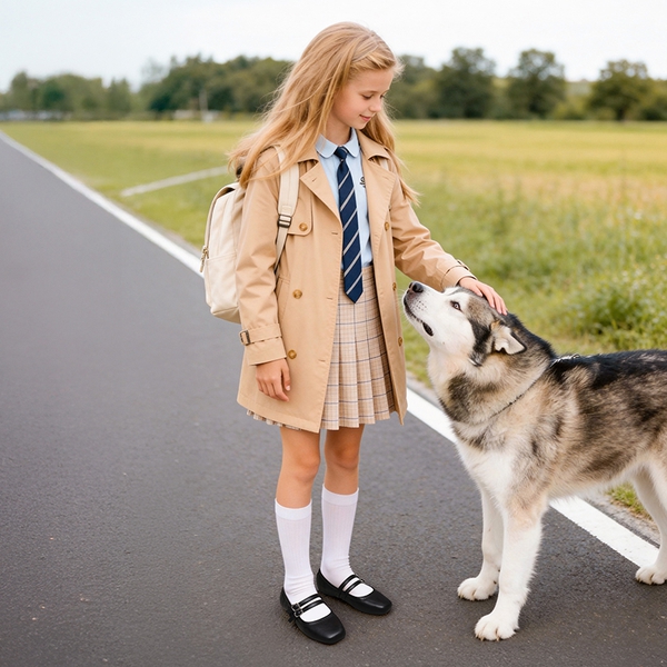 Girls’ Memory Foam Dress Flats with Arch Support - BLACK - 1