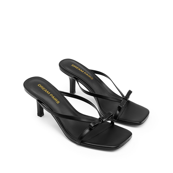 Women’s Bow Thong Kitten Heel Sandals with Non-Slip Sole - BLACK - 4