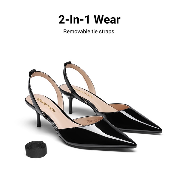 Women’s 2-in-1 Detachable Strap Heels - BLACK - 4