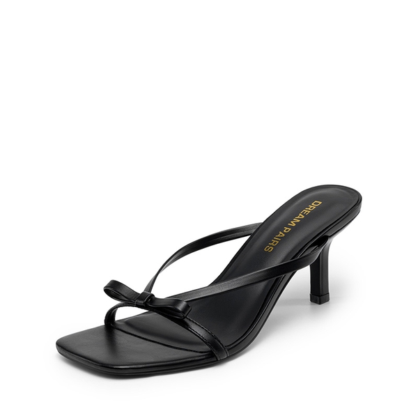 Women’s Bow Thong Kitten Heel Sandals with Non-Slip Sole - BLACK -  0