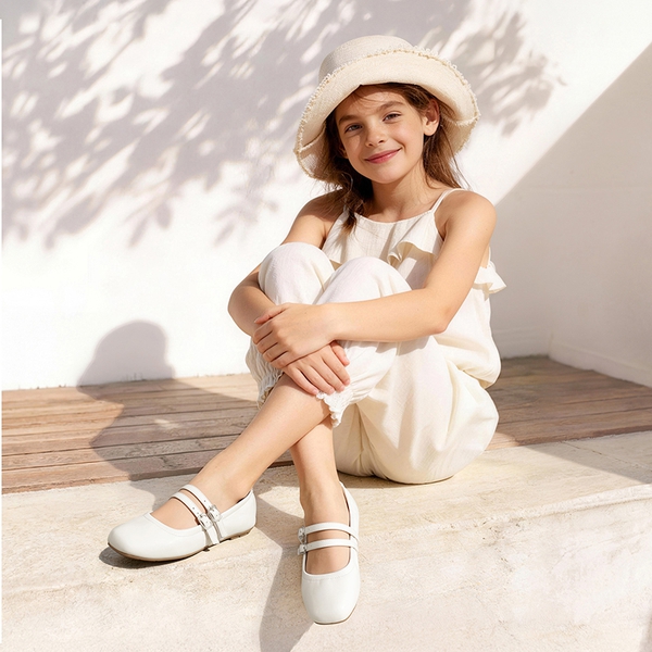Girls’ Memory Foam Dress Flats with Arch Support - WHITE - 1