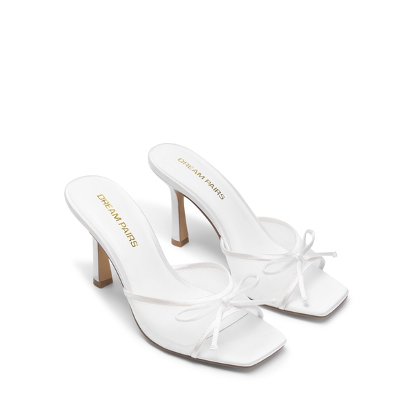 Women’s Square Toe Bow Mules with Cushioned Insole - WHITE - 4