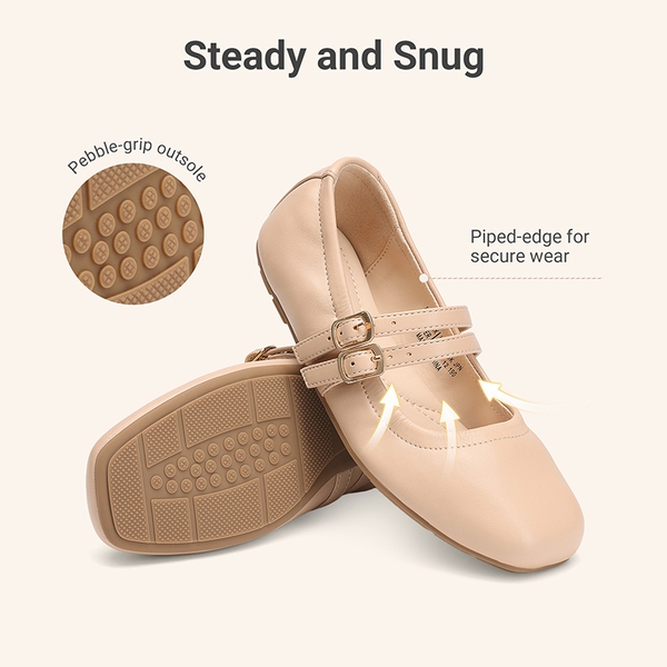 Girls’ Memory Foam Dress Flats with Arch Support - NUDE - 4
