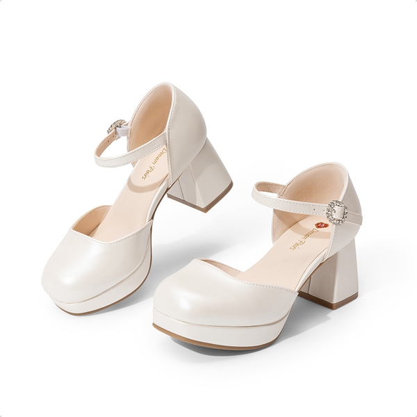 Girls’ Square Toe Adjustable Strap Dress Shoes - IVORY - 5