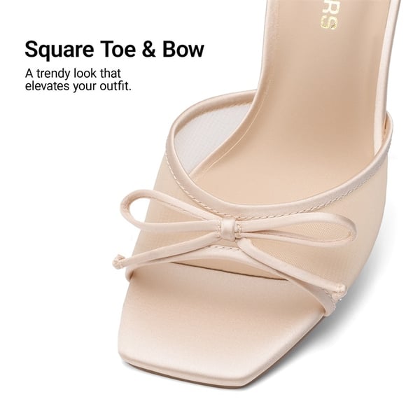 Women’s Square Toe Bow Mules with Cushioned Insole - NUDE - 5