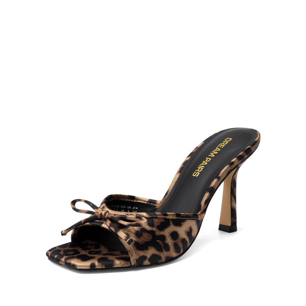 Women’s Square Toe Bow Mules with Cushioned Insole - LEOPARD -  0
