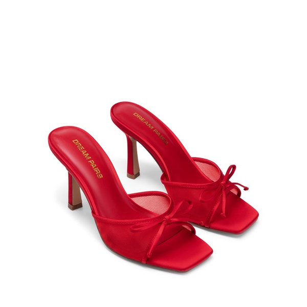 Women’s Square Toe Bow Mules with Cushioned Insole - RED - 4