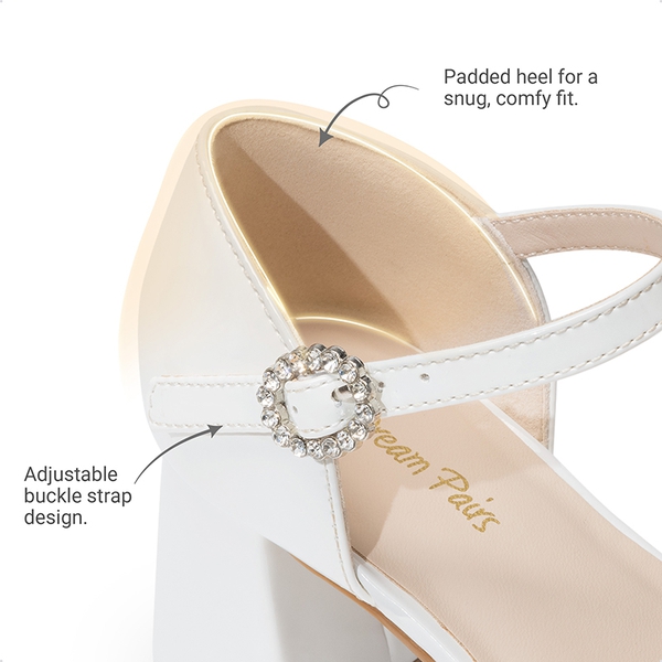 Girls’ Square Toe Adjustable Strap Dress Shoes - WHITE - 3